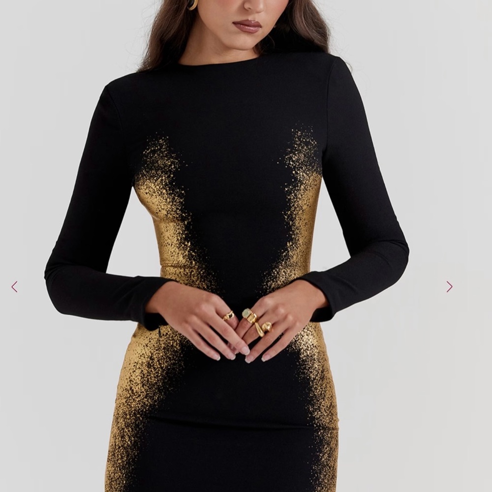 House of CB Black and Gold Long Sleeve Dress